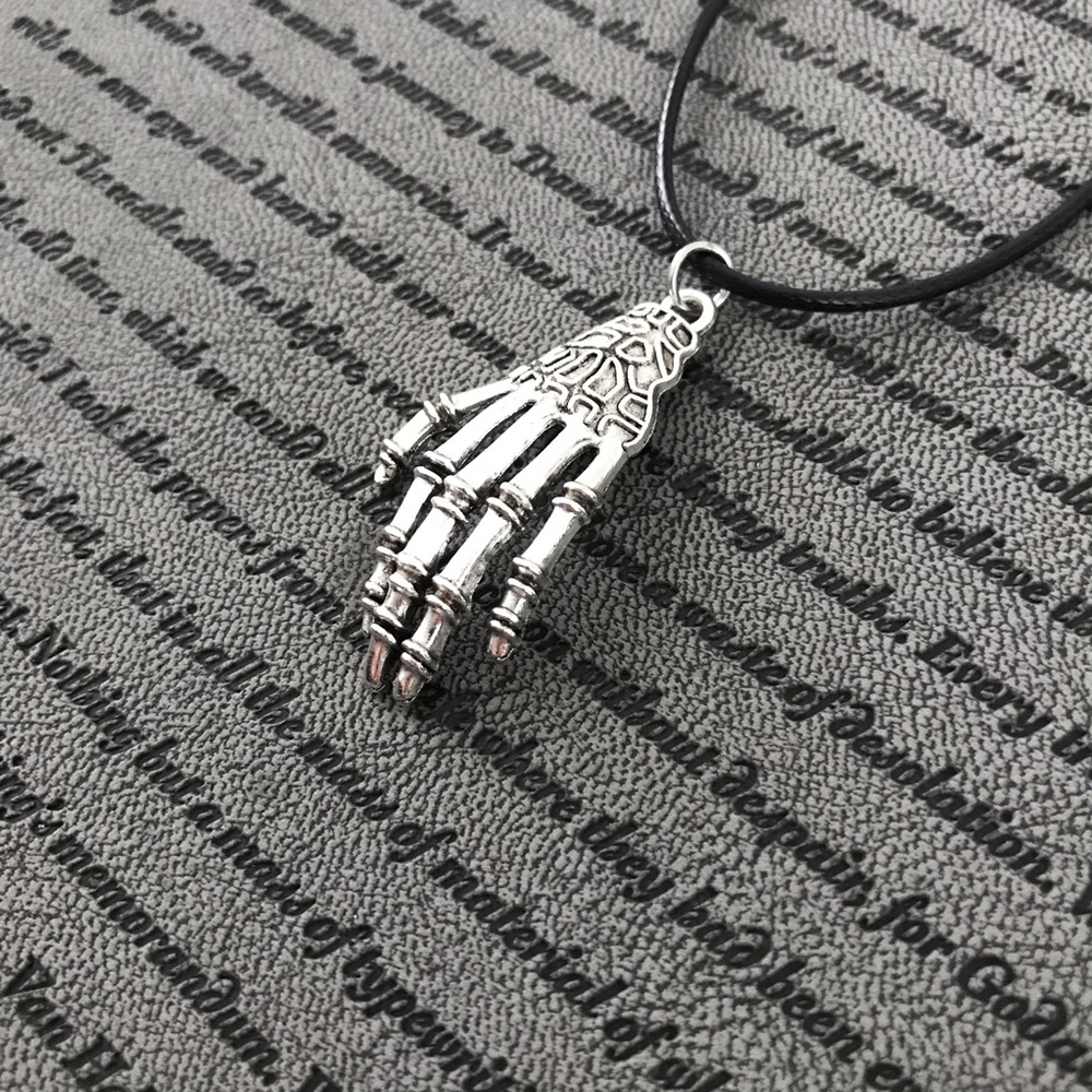 Silver Skeleton Hand Boho Hippie Necklace